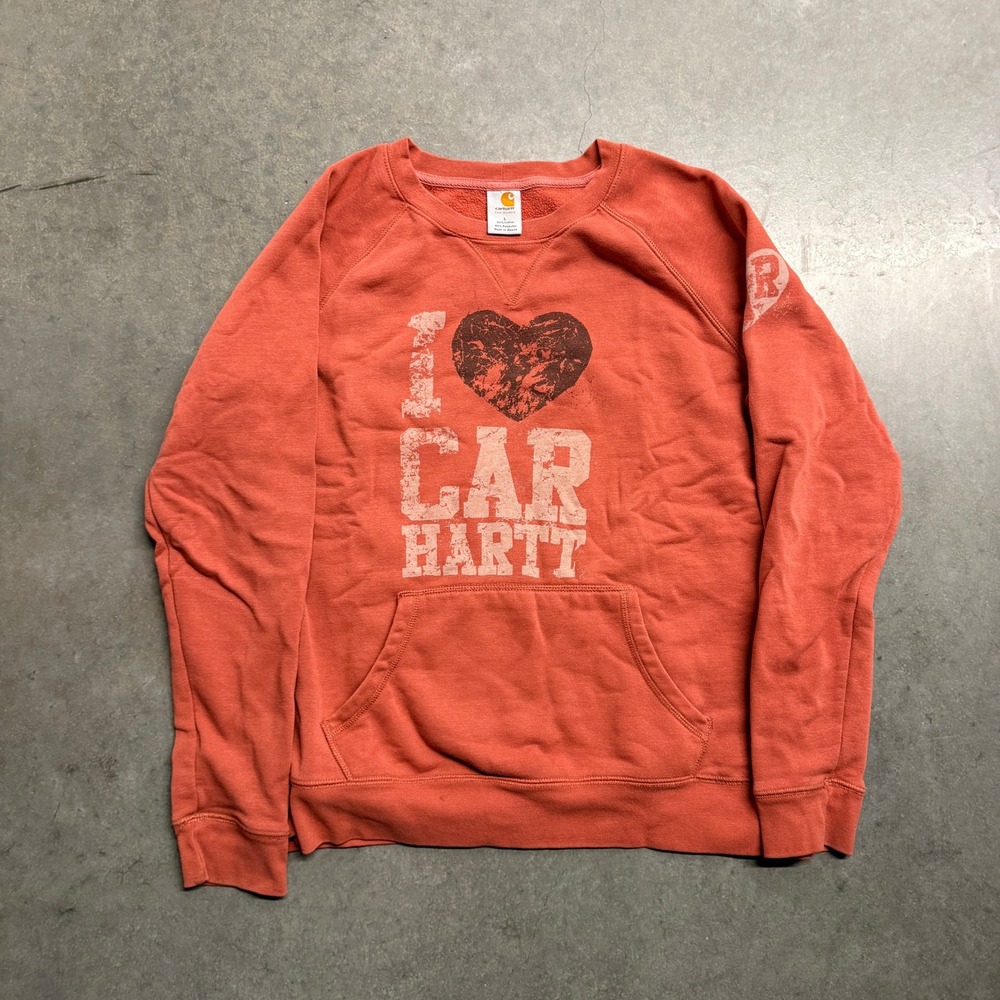 Carhartt Women Orange I Heart Carhartt Graphic Crewneck Sweatshirt Large 4195
